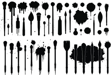 set of black paint, ink brush strokes. brush collection isolated on white background. Trendy brush stroke for black ink paint, grunge backdrop, dirt banner, watercolor design and dirty texture