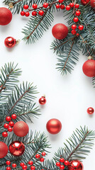 The background for the postcard. Below is a small image of fir branches with Christmas tree toys, balls.