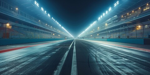 athletics stadium with track at general front night view sport theme render illustration background