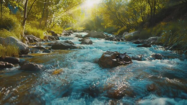 The river water flows beautifully with lots of . seamless looping time-lapse virtual 4k video Animation Background.
