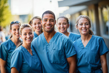 Young Nurses in Blue Scrubs Walking Outdoors