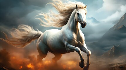 Naklejka na ściany i meble Fantasy Illustration of a wild Horse. Digital art style wallpaper background.