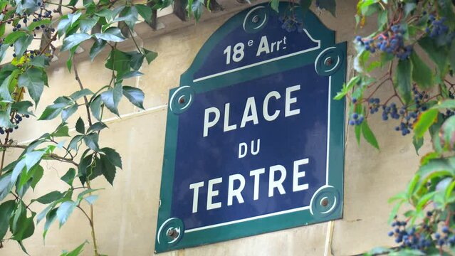 Place des Abbesses street sign in the Montmartre district in Paris, France