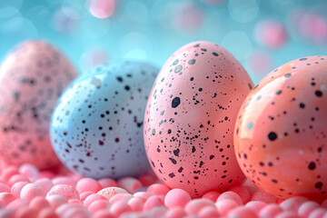 Generate an ultra-realistic image featuring Easter eggs against a background with ample copy space
