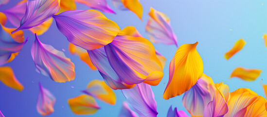 Abstract shapes in yellow and purple on a blue, wave, flower