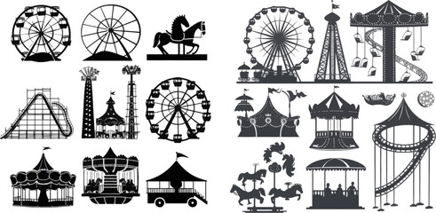 Vacation amusements, carnival entrance or invitation flyer vector silhouette illustration - obrazy, fototapety, plakaty