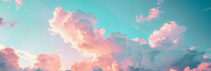 pink clouds on the sky background, soft fluffy pink clouds banner	
