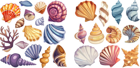 Cartoon clam, oyster and scallop shells