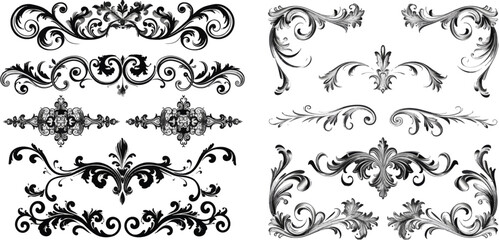 Decorative frames, flourish dividers, borders. Beautiful swirls, sinks decorated