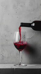 wine pours from a bottle into a glass, mockup, photo, minimalism, banner, plain background
