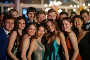 multiracial Graduates friends looking at camera, celebrating in convocation party