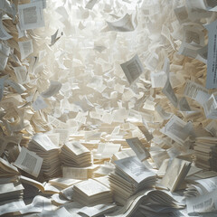 100000000 stacks of blown white paper lying - obrazy, fototapety, plakaty