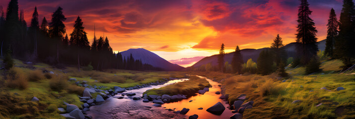 Radiant Sunset Over Verdant Landscape: A Celebration of Breathtakingly Exuberant Nature
