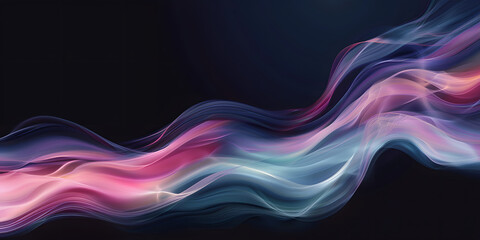 3D background in the form of abstract matte waves of various colors on a black background, abstract illustration in light delicate colors, dark background