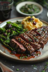 Beef Steak with Red Wine Reduction and Herbs