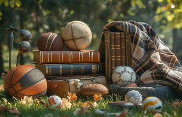 sport balls isolated on autumn background