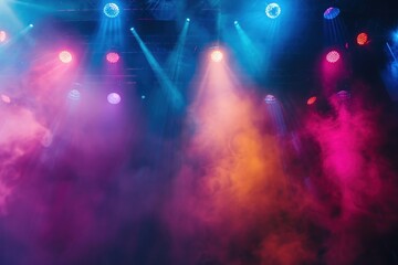 Concert Stage Scenery With Spotlights Colored Lights Smoke