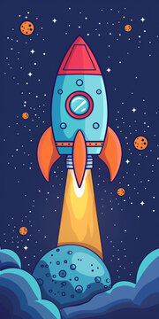 cute spaceship and astronaut theme illustration background, blue background shade 