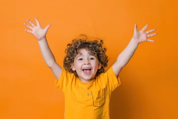 Fotobehang Excited, happy, beautiful kid Isolated on color background © Igor