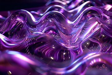 abstract 3D background in the form of transparent purple and pink waves, texture of liquid glass or plastic, purple-pink iridescent shiny waves