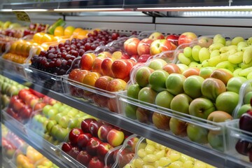 Fruits in the refrigerated shelf of a supermarket
