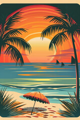 a poster image in the art nouveau style, of palm trees