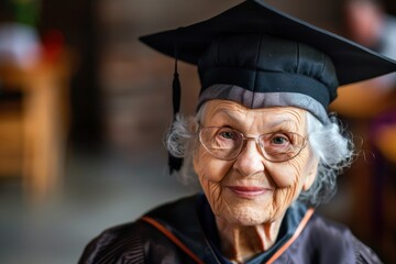 Happy elderly woman graduated from university