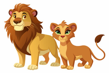 Obraz na płótnie Canvas Animation Lion and Lioness white background