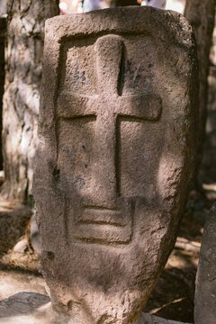 Closeup of ancient Christian cross stones
