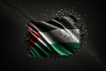 The Palestinian flag, with its iconic black background, is waving in the wind symbolizing hope and resilience amidst adversity - obrazy, fototapety, plakaty
