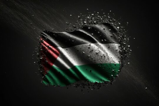 The Palestinian flag, with its iconic black background, is waving in the wind symbolizing hope and resilience amidst adversity