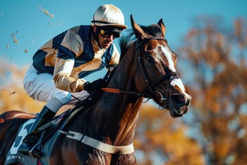Fototapeta premium Jockey champion on racing horse