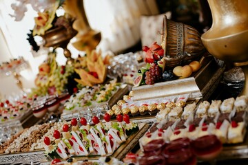 Table fourshette set with a variety of gourmet dishes.