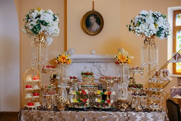 Vibrant dessert table featuring a delightful selection of desserts.