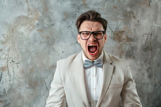 Man Shouting. Furious angry young businessman shouting and yelling