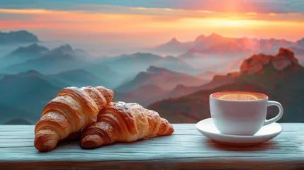 Foto op Plexiglas Breakfast view a bunch of croissant and a cup of coffee © nataliya_ua