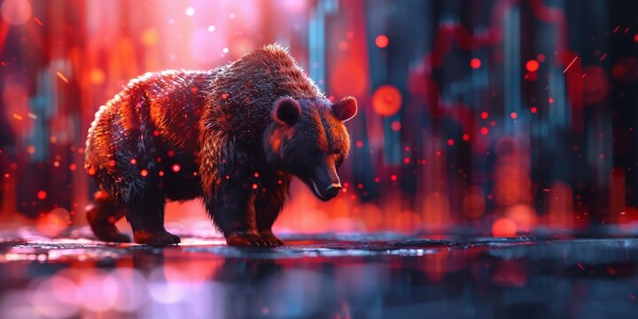 War stock trading bull and bear market concept with stock chart crisis red price drop arrow down chart fall, stock market bear finance risk trend investment business and money losing economic - Powered by Adobe