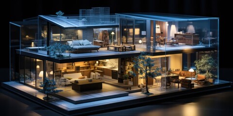 Three-dimensional House Model Displayed in Darkness Generative AI