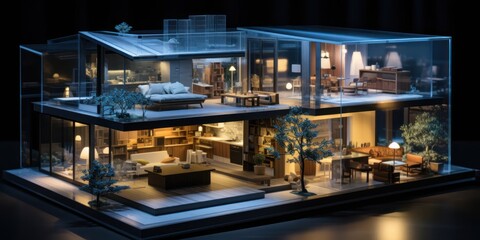Fototapeta premium Three-dimensional House Model Displayed in Darkness Generative AI