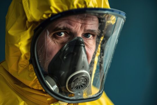 Portrait of a man in a chemical protection suit