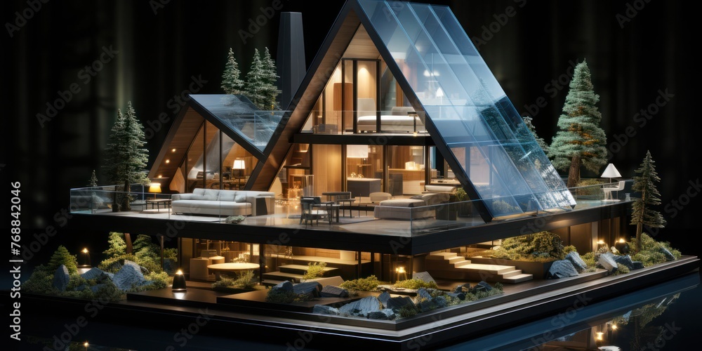 Poster modern house model with abundant windows generative ai