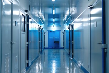Warehouse freezer. Refrigeration chamber for food meat storage - obrazy, fototapety, plakaty