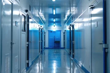 Deurstickers Warehouse freezer. Refrigeration chamber for food meat storage © Igor