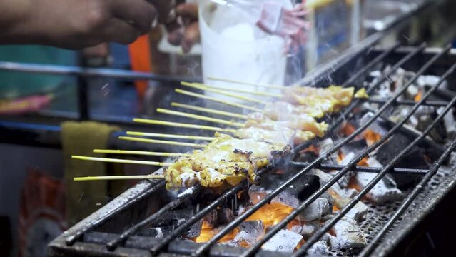 Pork satay Yaowarat street food Thailand