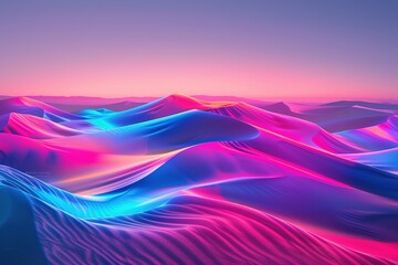 Abstract colorful hypnotic illusion of dunes in desert made of reflective shiny neon lights color spectrum - obrazy, fototapety, plakaty