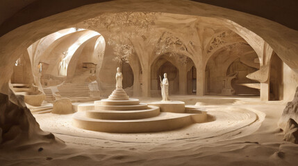 Expansive Room With Interior Fountain. Generative AI