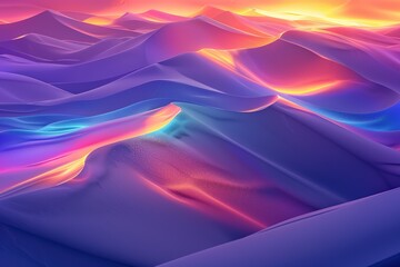 Abstract colorful hypnotic illusion of dunes in desert made of reflective shiny neon lights color spectrum