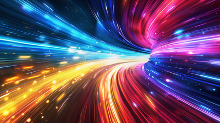 multicolor high speed light trails cyber tech futuristic wallpaper, abstract background, modern digital colorful ight trials motion effect backdrop 