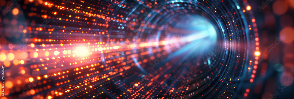 Poster abstract background with glowing light rays and digital lines, representing speed of data transfer i