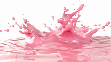 3d render liquid pink red splash mixed fruit yogurt drink smoothie wavy splashing paint isolated on white background  - obrazy, fototapety, plakaty